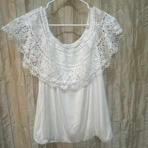 I.N. Studio White Lace Overlay Blouse
